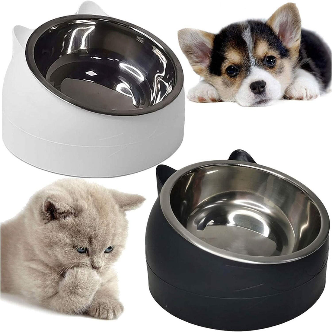 Premium Stainless Steel Cat &amp; Dog Bowls - Non Slip Base for Food &amp; Water