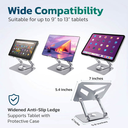 Purely SW60 Swivel Tablet Stand, Aluminum iPad Stand with 360Â° Rotating Base, Adjustable &amp; Foldable Tablet Holder