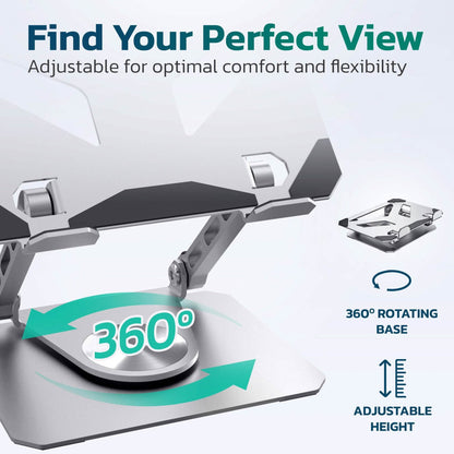 Purely SW60 Swivel Tablet Stand, Aluminum iPad Stand with 360Â° Rotating Base, Adjustable &amp; Foldable Tablet Holder