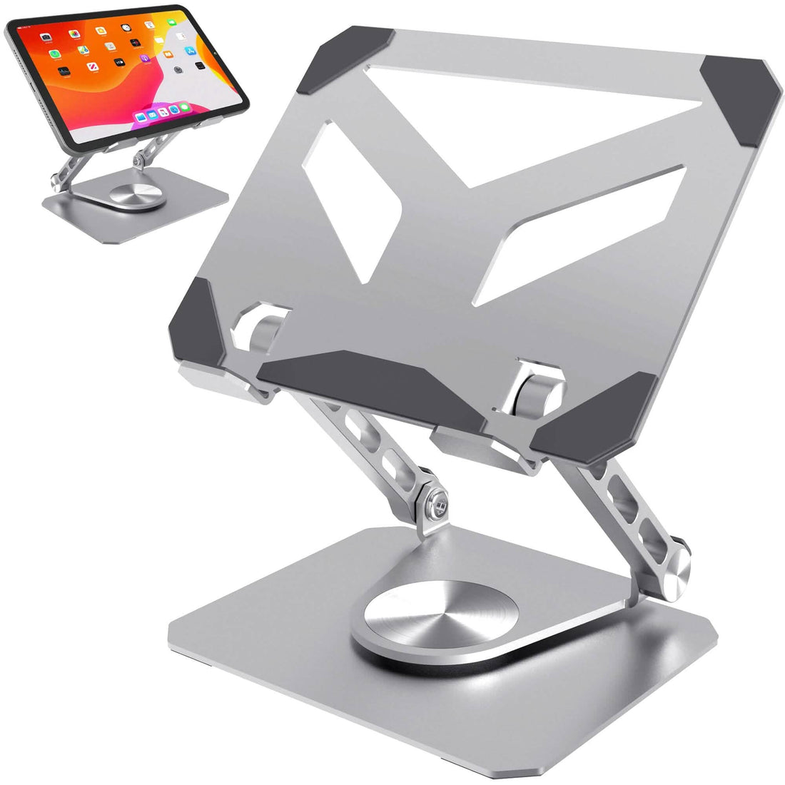 Purely SW60 Swivel Tablet Stand, Aluminum iPad Stand with 360Â° Rotating Base, Adjustable &amp; Foldable Tablet Holder
