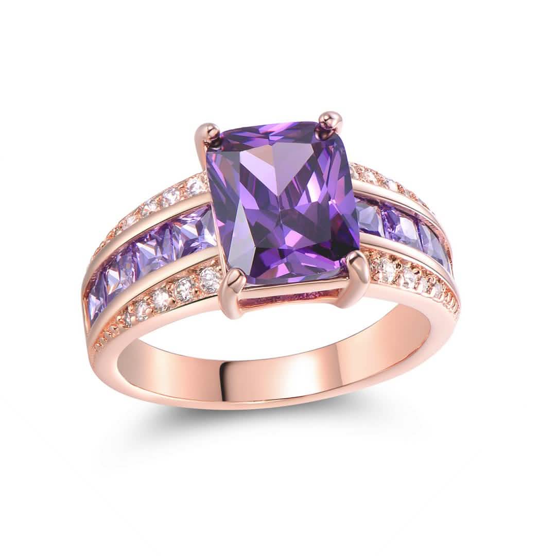 Purple Tanzanite &amp; 18K Rose Gold Princess Cut Ring