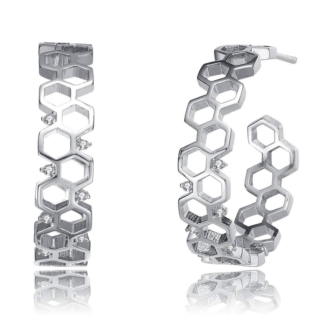 Rhodium Plated Geometric Hoop Earrings