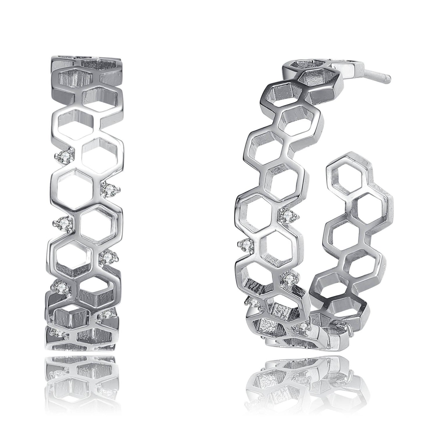 Rhodium Plated Geometric Hoop Earrings