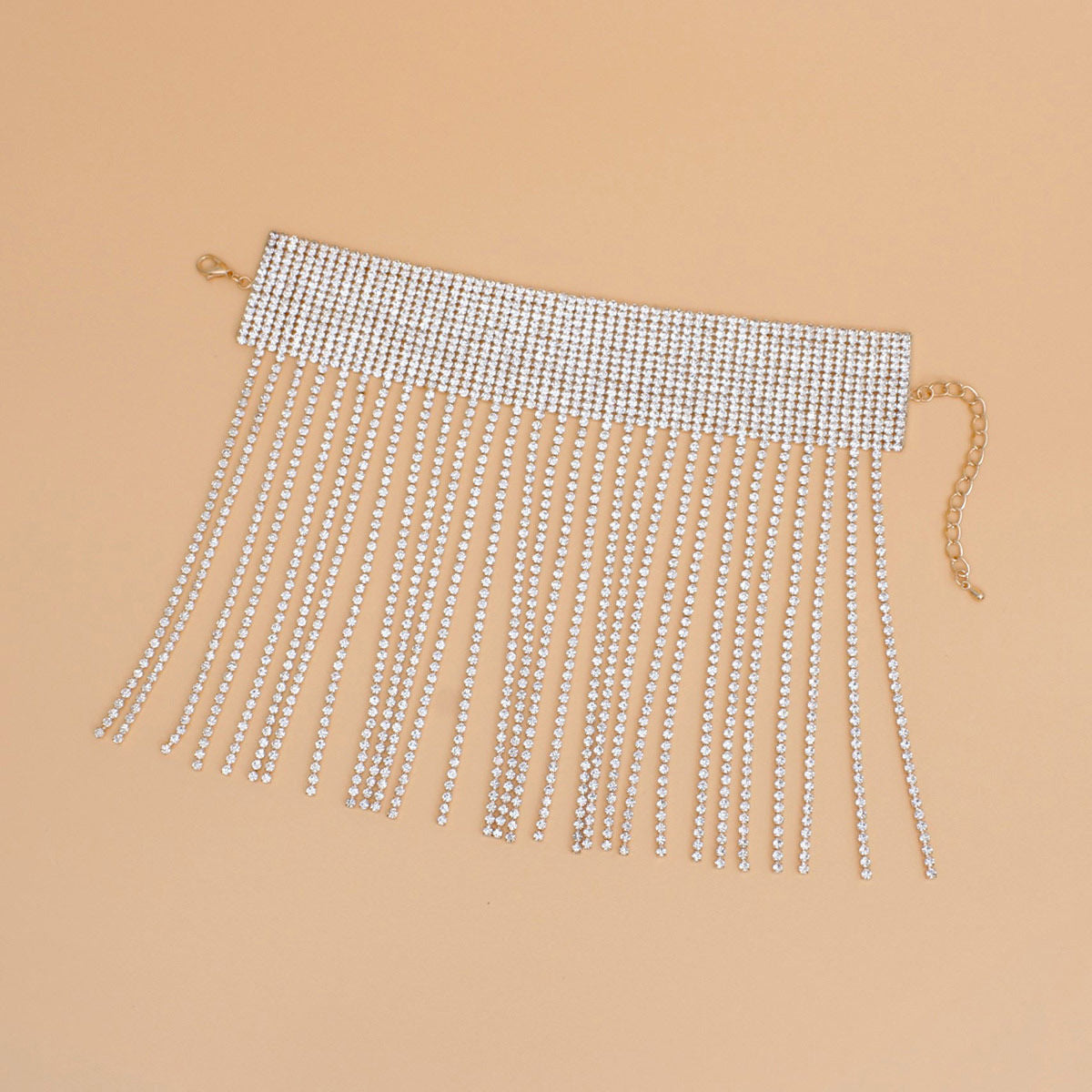 Women’s Anklet Gold Rhinestone 15-Line Long Fringe Stylish Jewelry