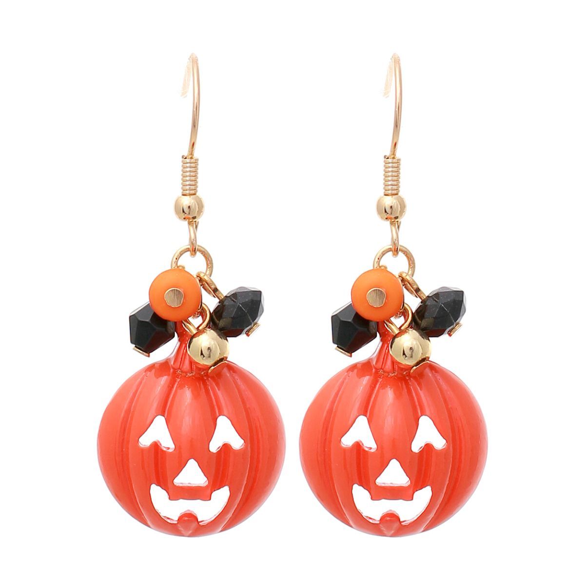 Fish Hook Earrings Orange Jack O Lantern Halloween Statement Jewelry