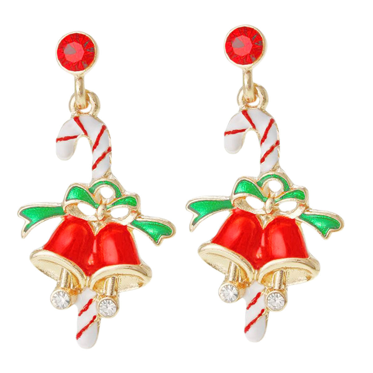 Statement Candy Cane and Bell Earrings Holiday Trendy Jewelry