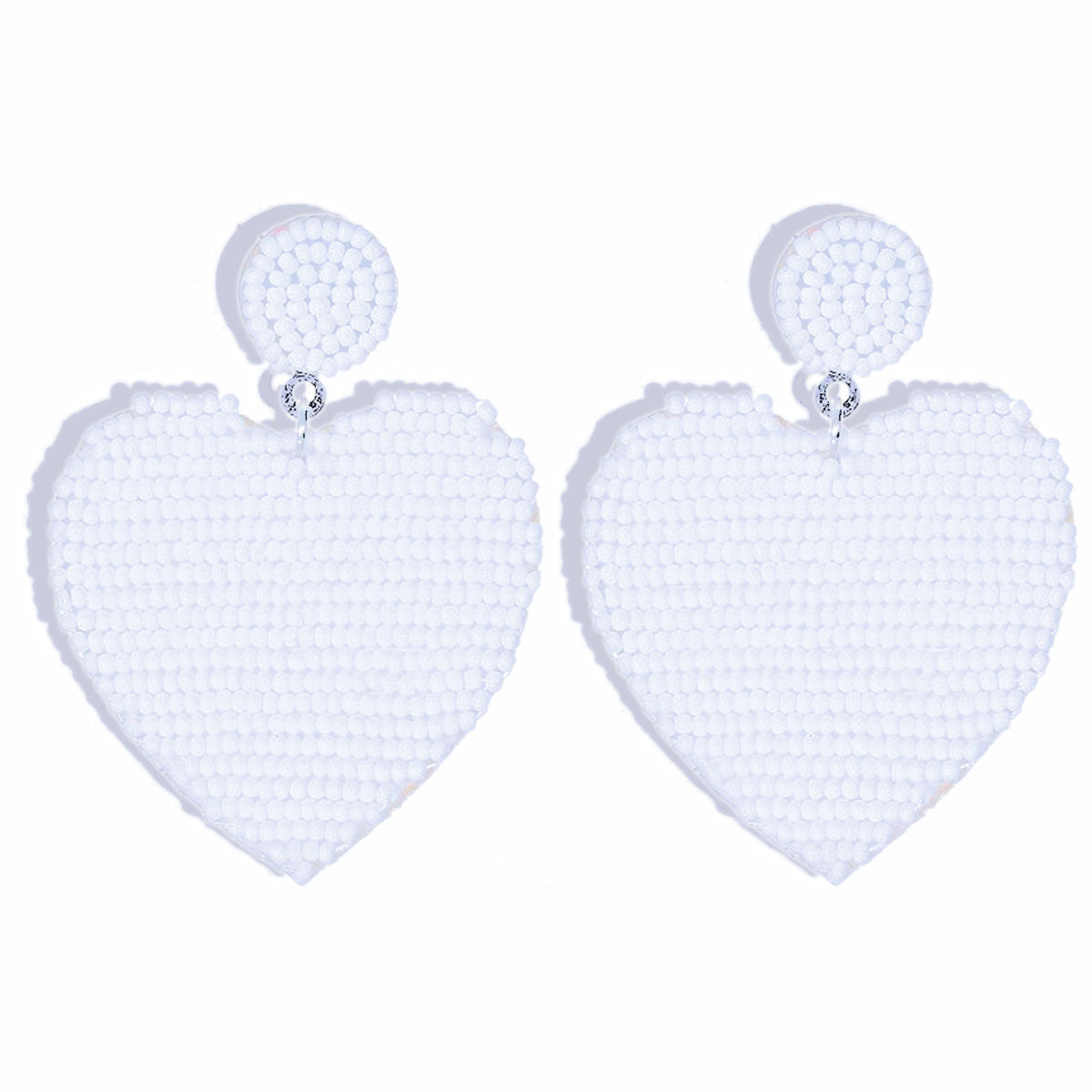 Seed Bead Heart Earrings White Stylish Statement Jewelry