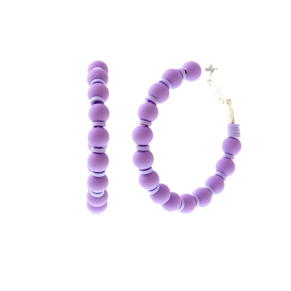Statement Lavender Rubber Bead Hoop Earrings – Trendy Chic Jewelry Accessory