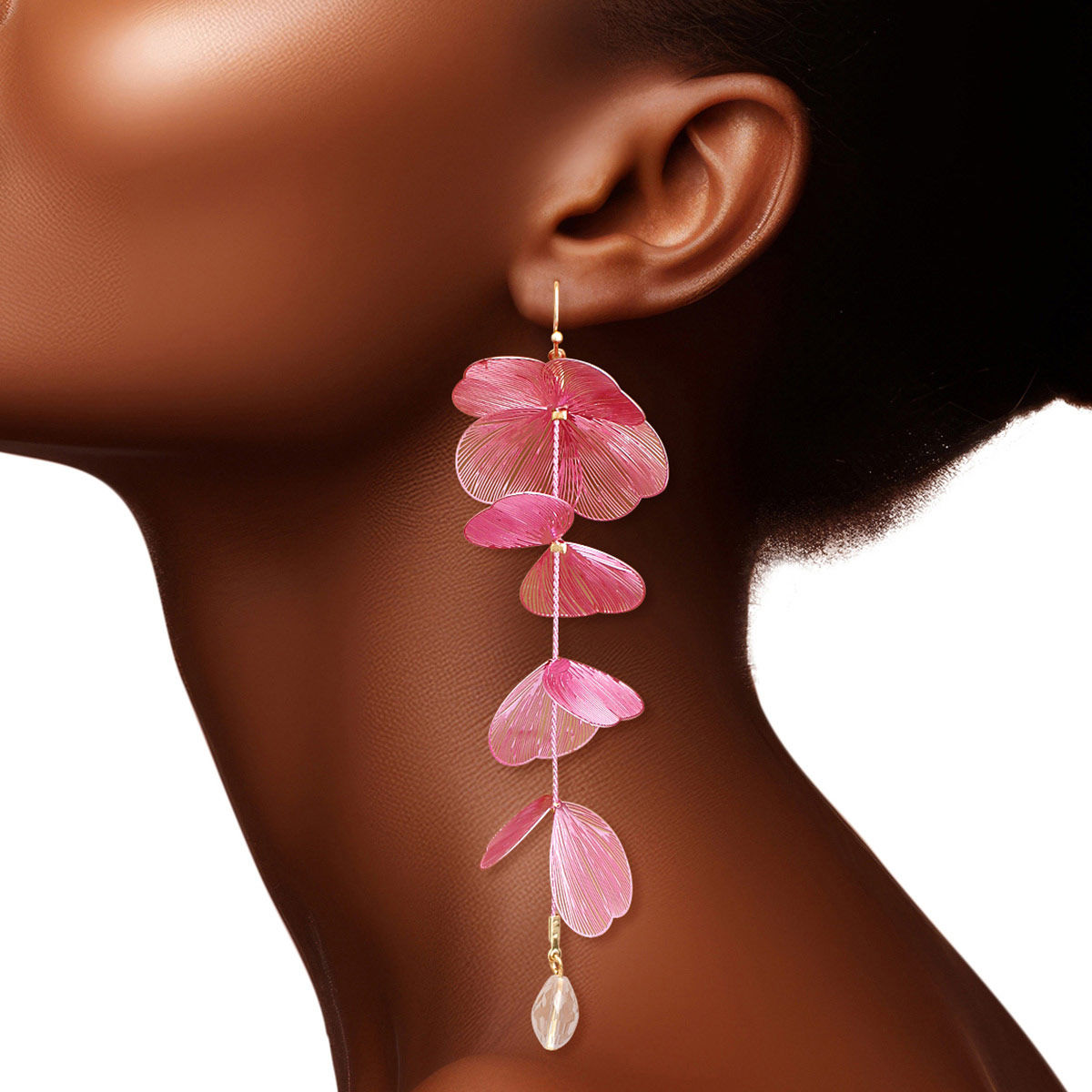 Dangle Fish Hook Earrings Pink Filigree Petal Stylish Statement Jewelry