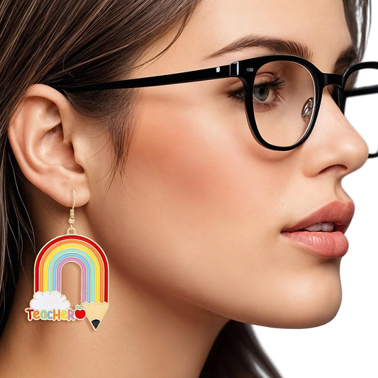 Women’s Rainbow Pencil Fish Hook Earrings Trendy Teacher Jewelry