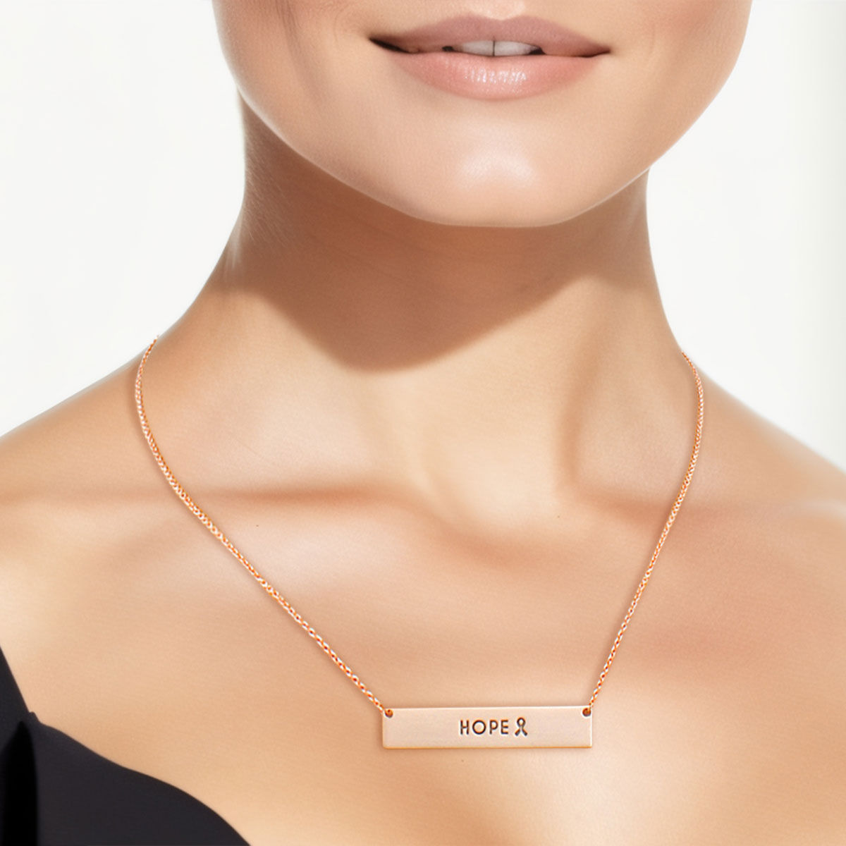 Statement Necklace Rose Gold Ribbon HOPE Plate Stylish Jewelry Accessory