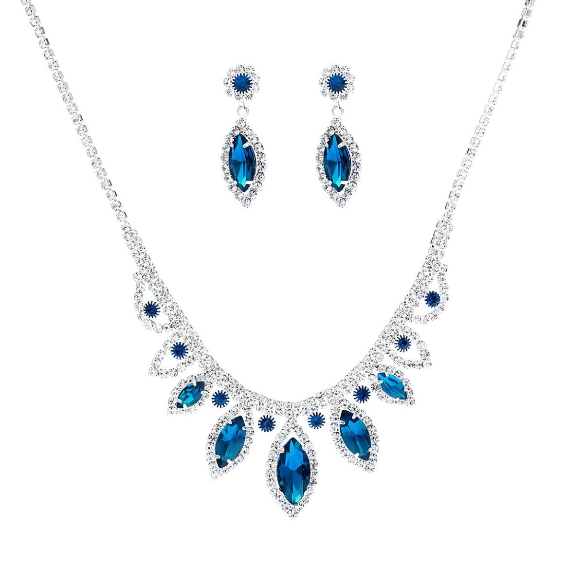 Silver Blue Marquise Crystal Jewelry Set Stylish Statement Accessory