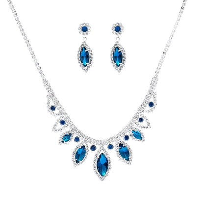 Silver Blue Marquise Crystal Jewelry Set Stylish Statement Accessory