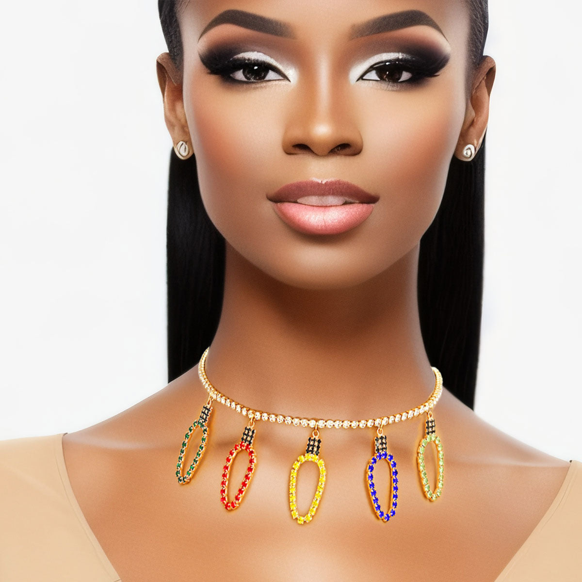 Multi Xmas Light Bulb Choker Necklace Trendy Festive Accessory