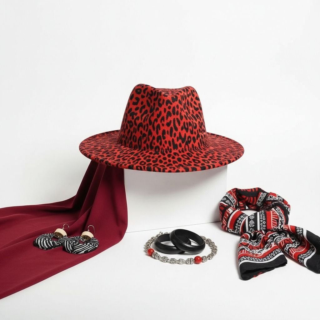 Fashion Fedora Hat Rust Orange Leopard Print Stylish Statement Accessory