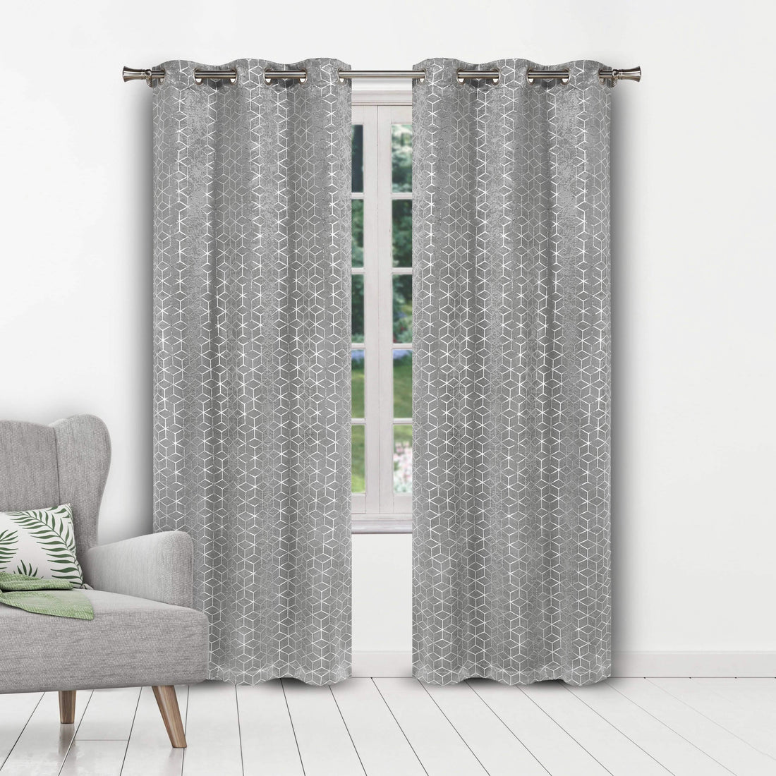 Set of 2: Geometric Print Blackout Grommet Curtain Pair Panel