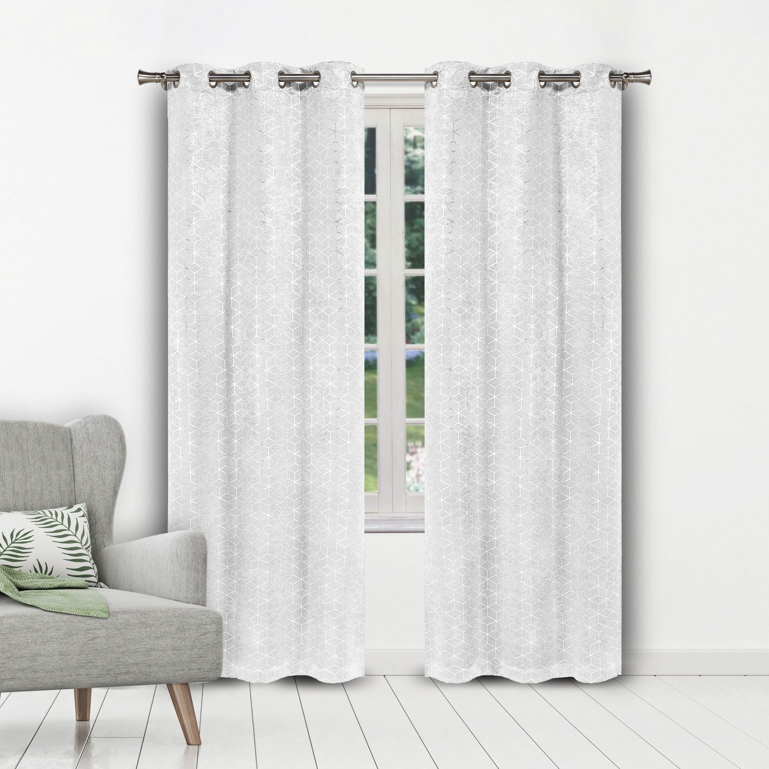 Set of 2: Geometric Print Blackout Grommet Curtain Pair Panel