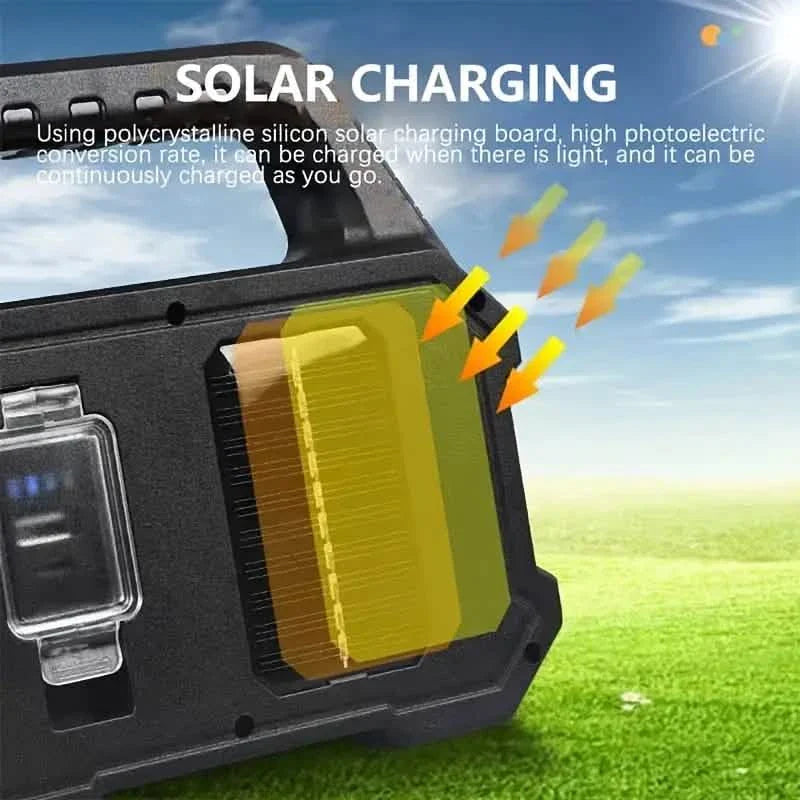 Solar Portable Flashlight &amp; Handheld Searchlight with Side Lights