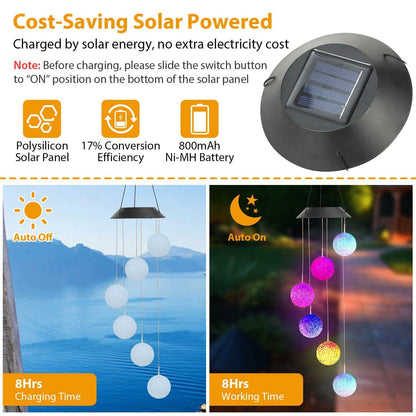 Solar Powered LED Ball Wind Chimes - Color Changing LED String Light