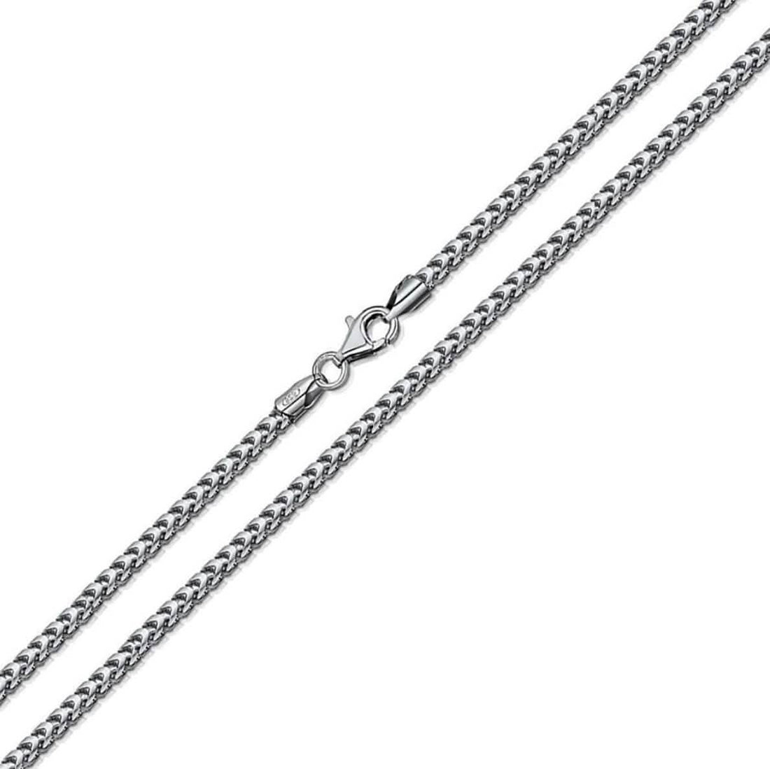 Solid .925 Sterling Silver Rhodium Plated 1.1mm Franco Chain