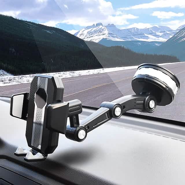 Solid &amp; Durable Car Phone Holder Mount for Dashboard Windshield Long Arm Strong Suction Cell Phone Car Mount