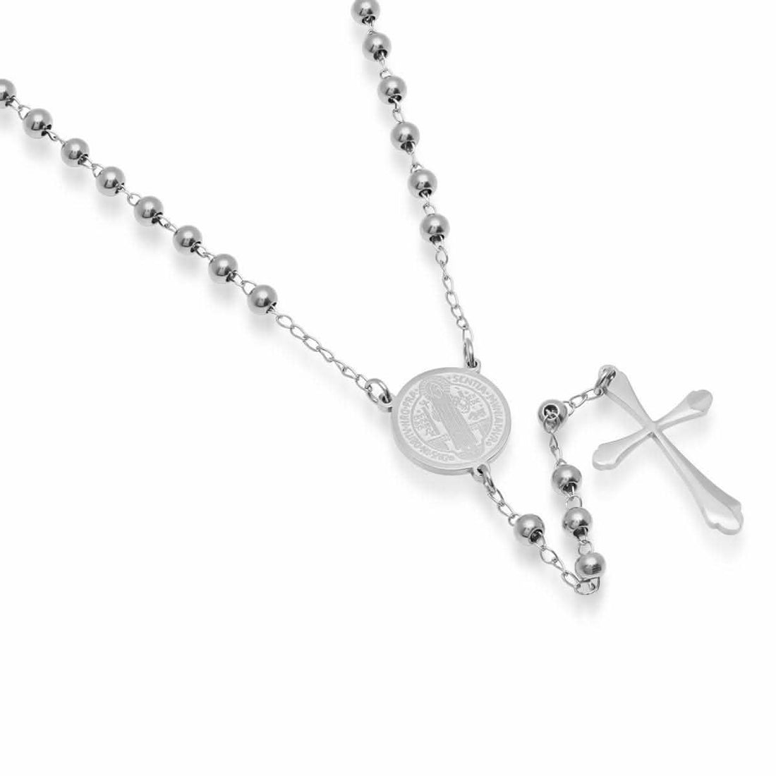 Stainless Steel Saint Benedict Rosary Necklace