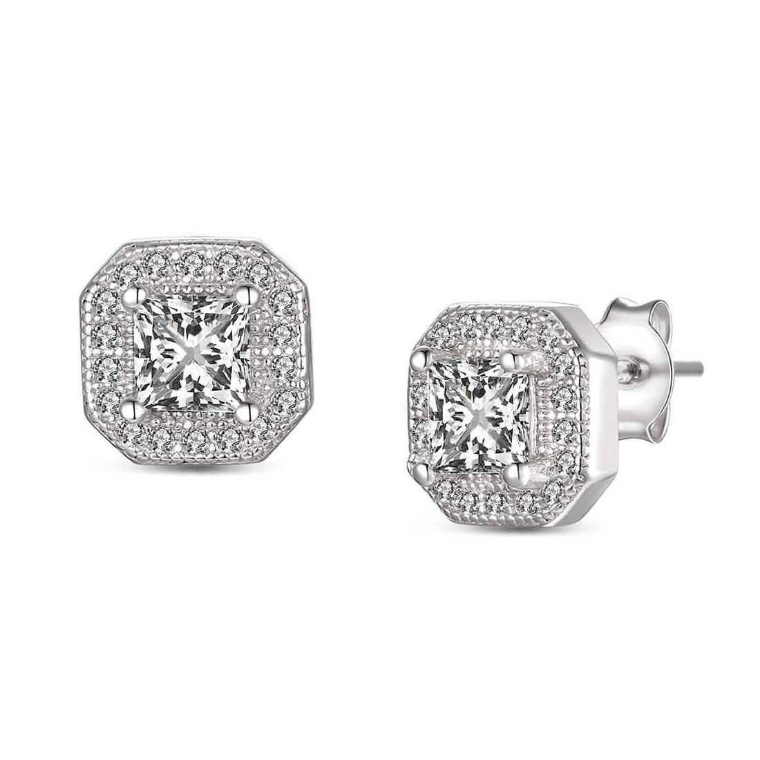 Sterling Silver CZ Square Stud Earrings