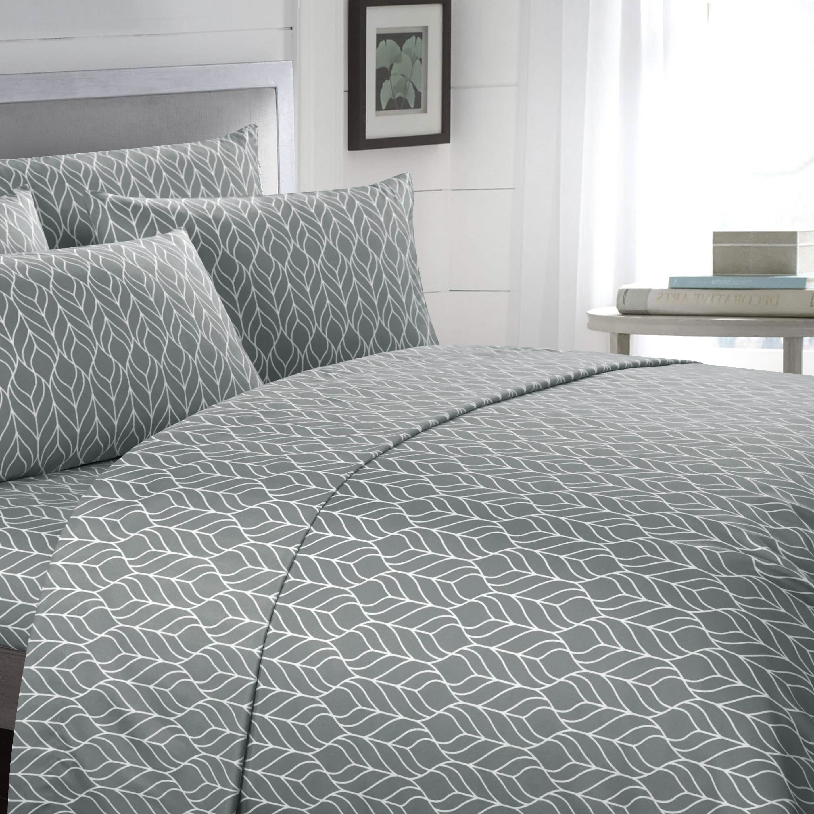 Super Soft Two-Tone Geometric Leaf Pattern Sheet Set