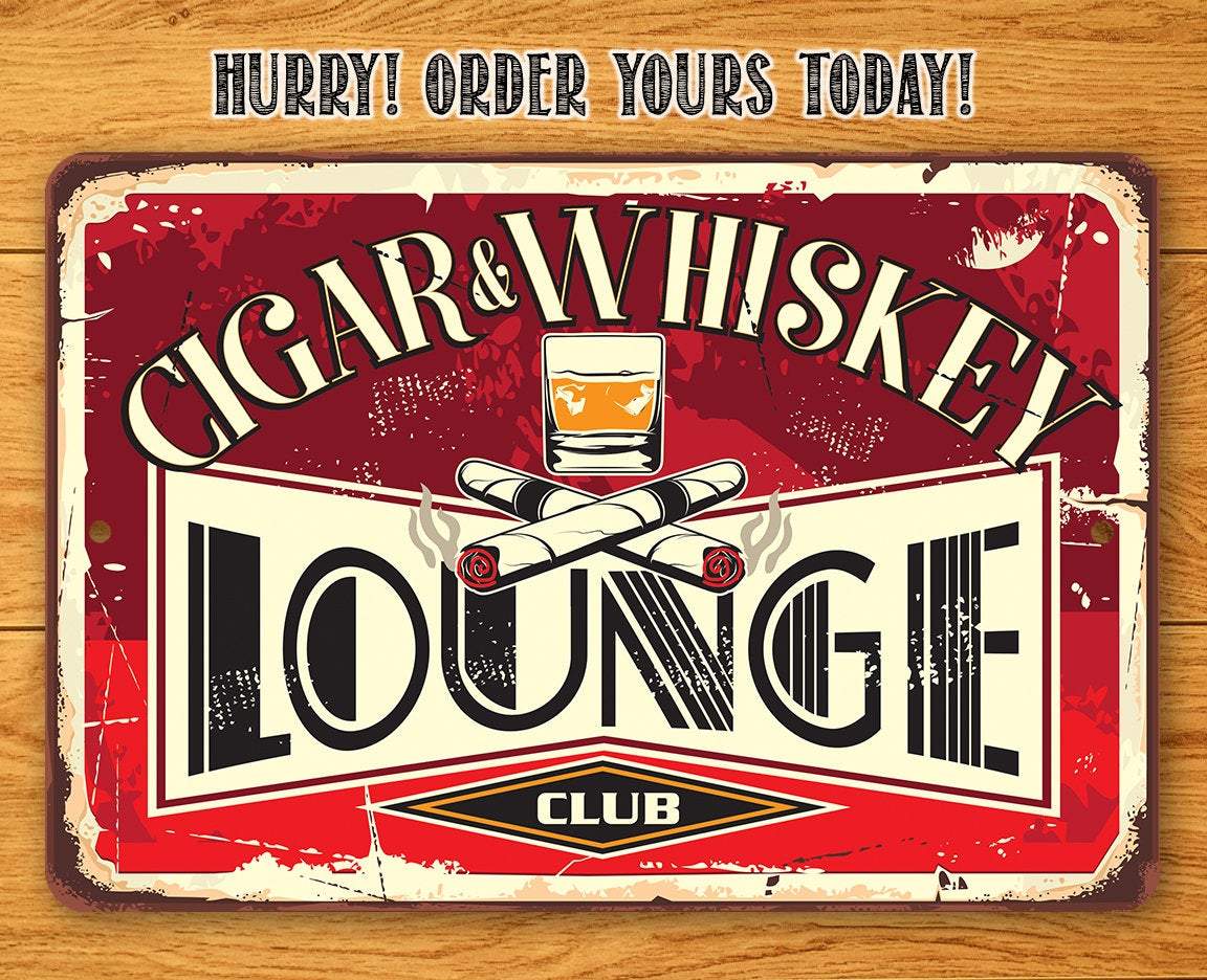 Cigar &amp; Whiskey Lounge - Metal Sign
