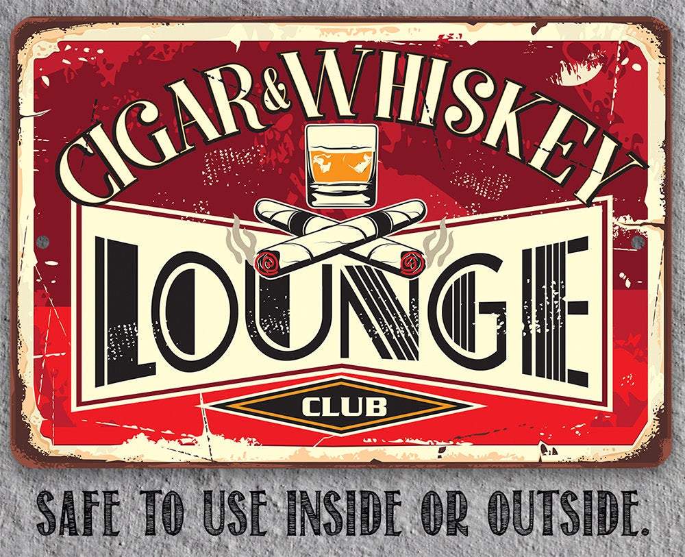 Cigar &amp; Whiskey Lounge - Metal Sign