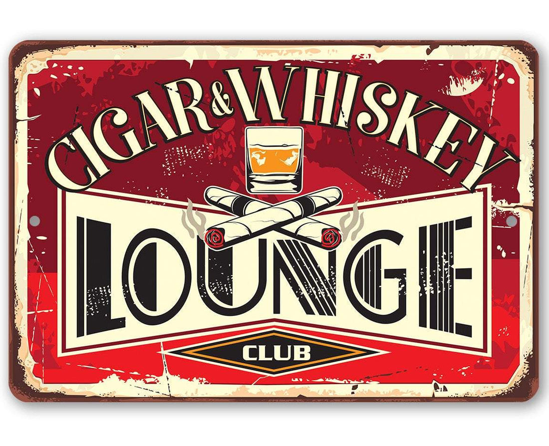 Cigar &amp; Whiskey Lounge - Metal Sign