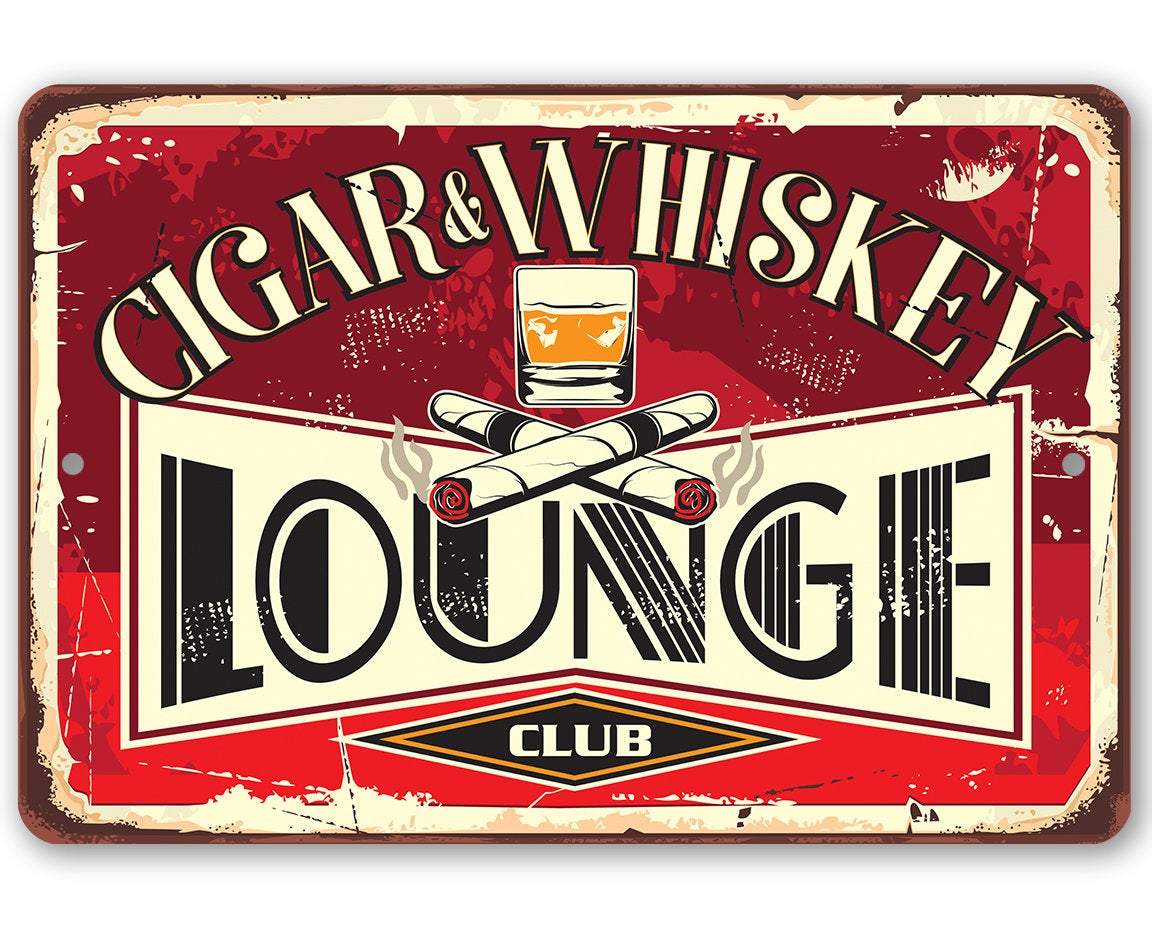 Cigar &amp; Whiskey Lounge - Metal Sign
