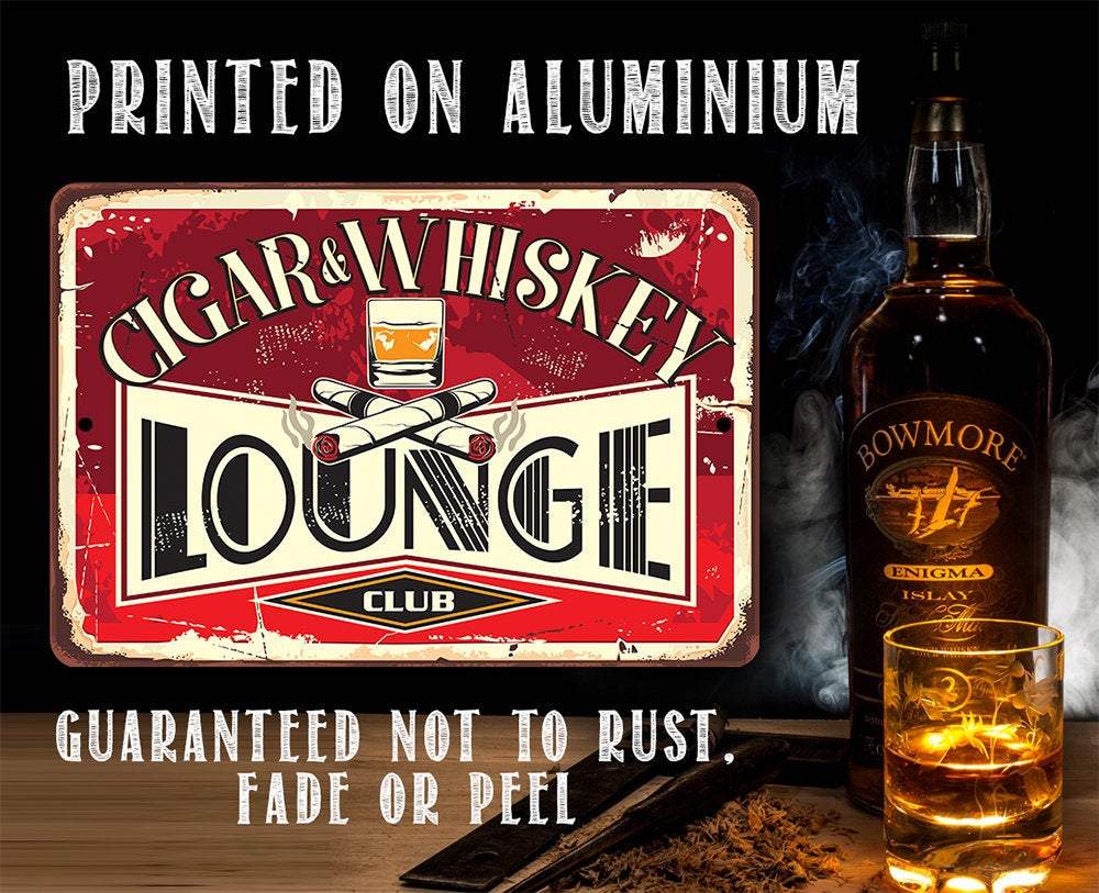 Cigar &amp; Whiskey Lounge - Metal Sign