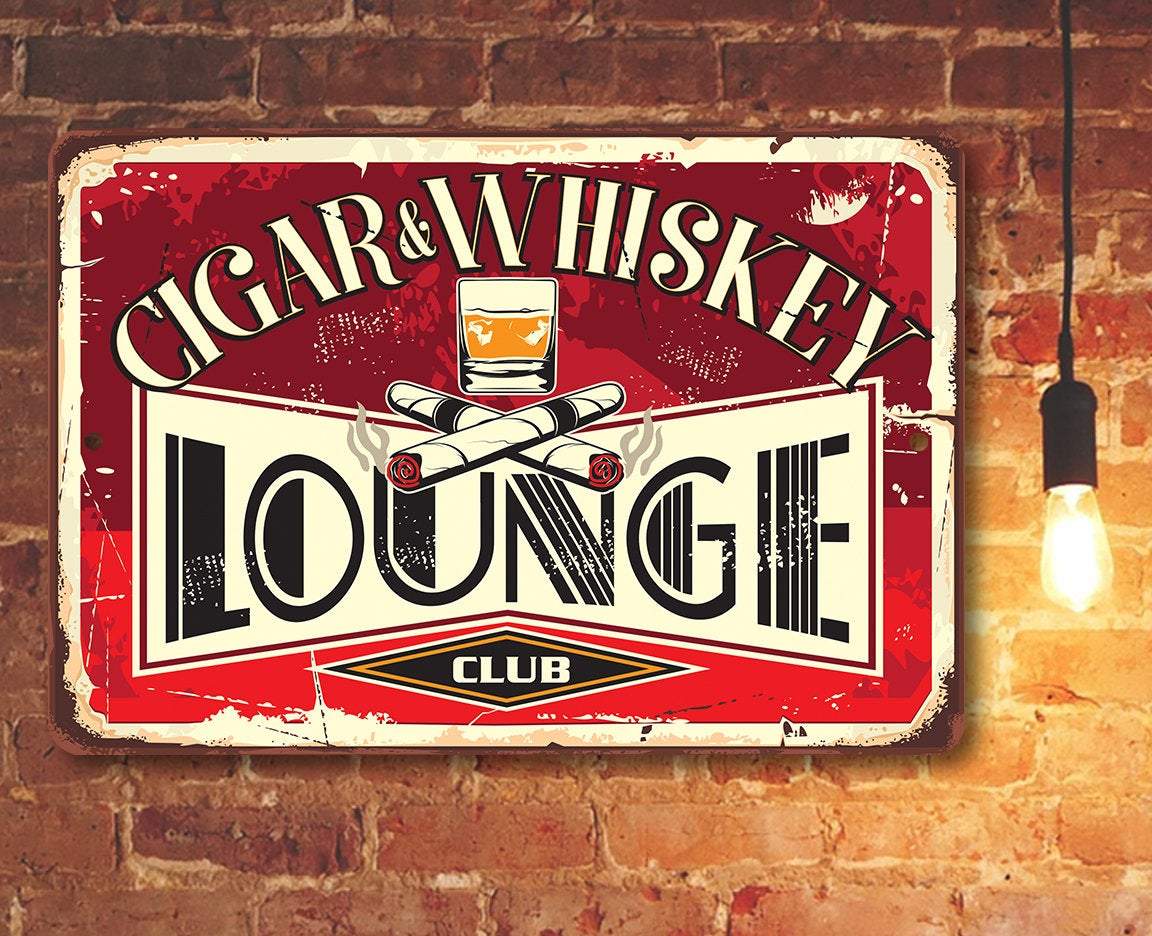 Cigar &amp; Whiskey Lounge - Metal Sign