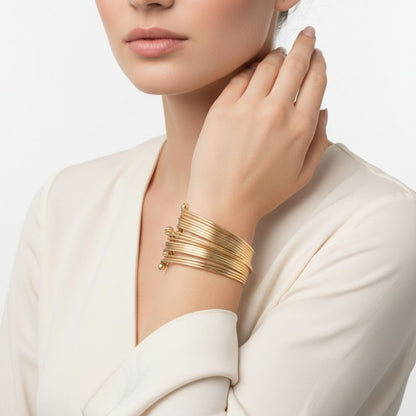 Stacked 19 Row Gold Cuff Bangle Bracelet Women’s Stylish Statement Jewelry