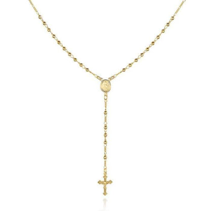 Unisex 14K Gold Virgin Mary Rosary Bead Cross Necklace 18&