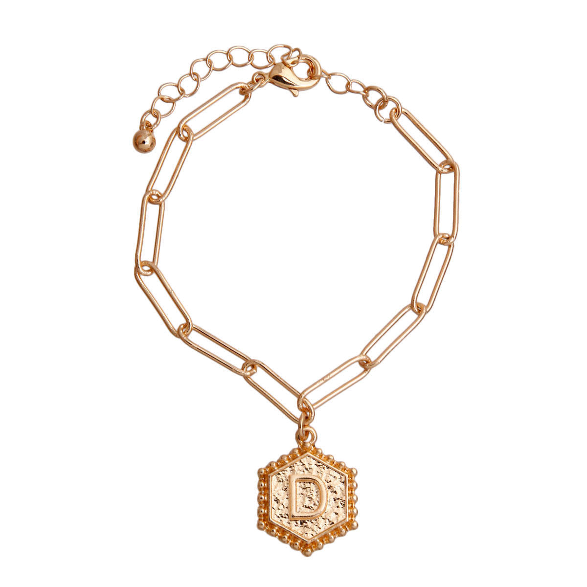 Charm Bracelet with D Hexagon Initial – Stylish Fashion Jewelry Accessory