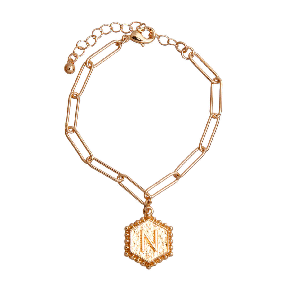 Charm Bracelet with N Hexagon Initial – Trendy Fashion Jewelry Accessory