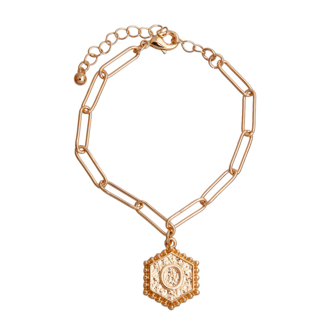 Charm Bracelet with O Hexagon Initial Pendant, Trendy Fashion Jewelry Accessory