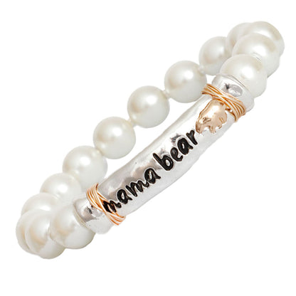 Bracelet Silver Pearl Mama Bear Stylish Jewelry Accessory