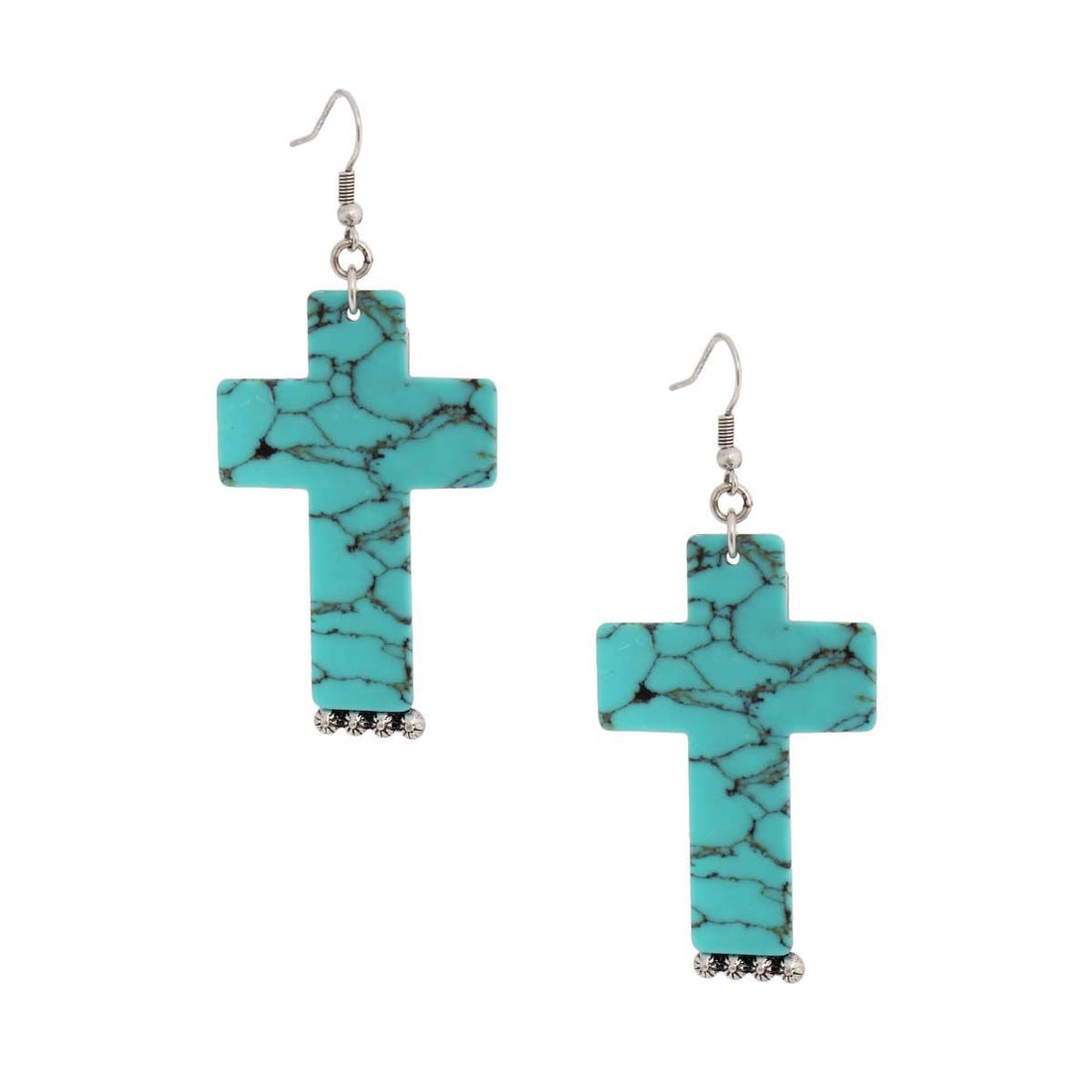 Cross Earrings Marbled Turquoise Stylish Statement Jewelry