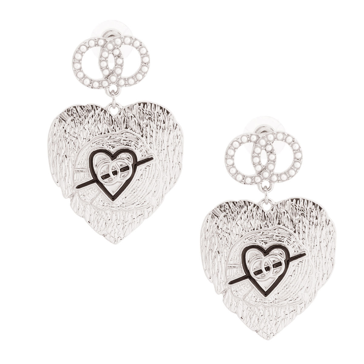 Textured Heart Silver Earrings Stylish Fashion Jewelry