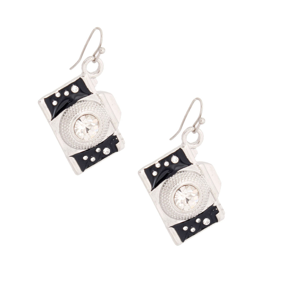 Camera Earrings Silver Stylish Statement Jewelry Accessory