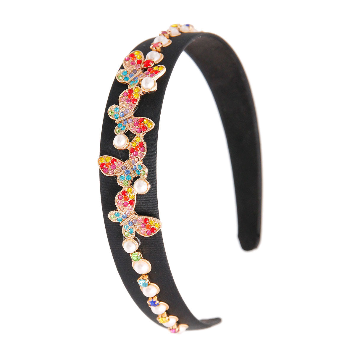 Pearl Headband with Rainbow Butterfly Accent – Stylish Fashion Accessory