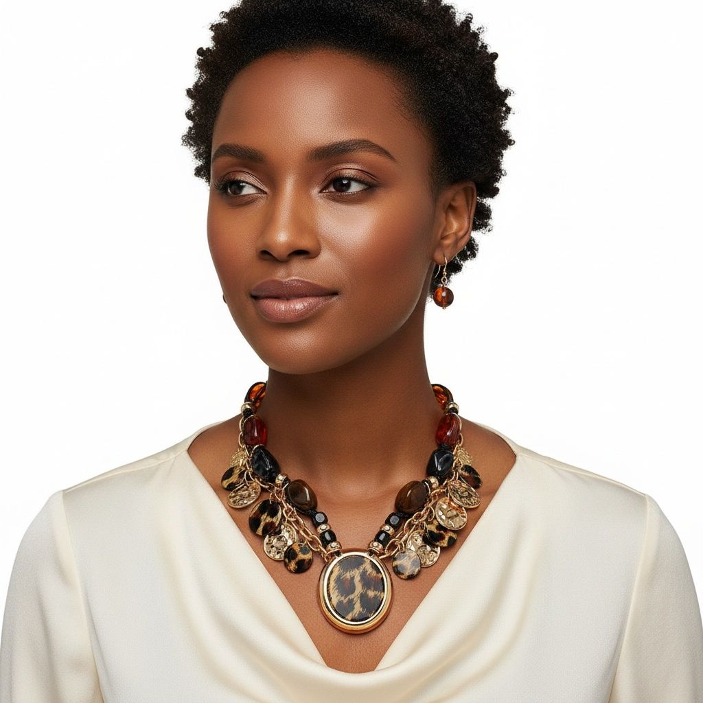 Statement Leopard Gold Disc Pendant Necklace Stylish Artisan Jewelry