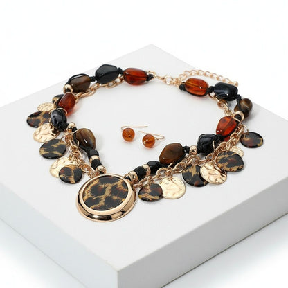Statement Leopard Gold Disc Pendant Necklace Stylish Artisan Jewelry