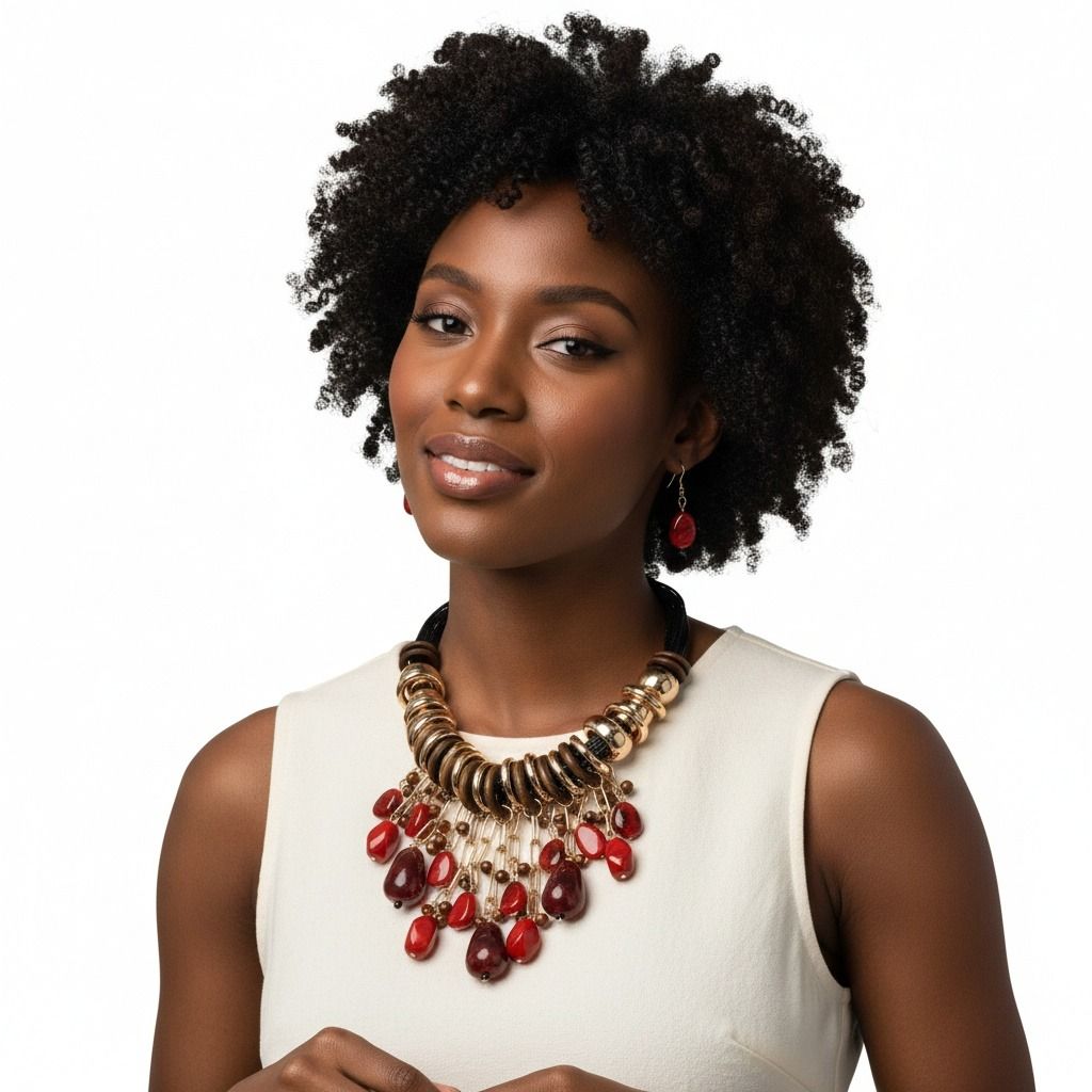 Leather Statement Necklace with Beaded Red Stone Global Artisan Design