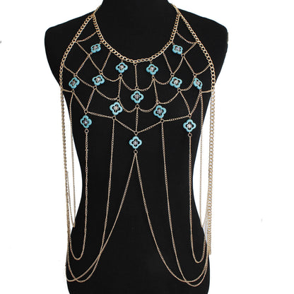 Body Chain Gold and Turquoise Stylish Statement Jewelry Accessory