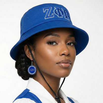Bucket Hat Blue Mesh Embroidered Sorority Stylish Casual Accessory