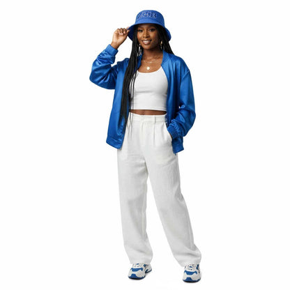 Bucket Hat Blue Mesh Embroidered Sorority Stylish Casual Accessory